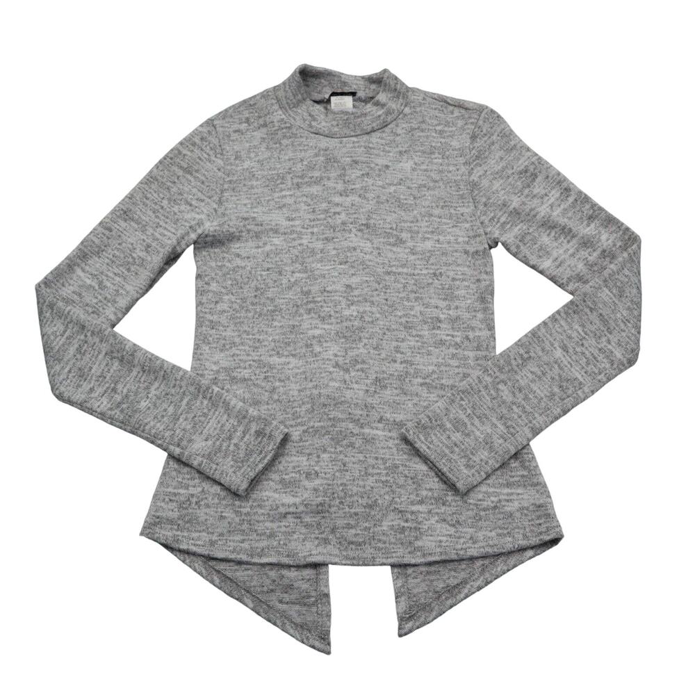 Many Many Sweater Womens S Gray Long Sleeve Mock Neck Tight Knit Lace Up Stretch